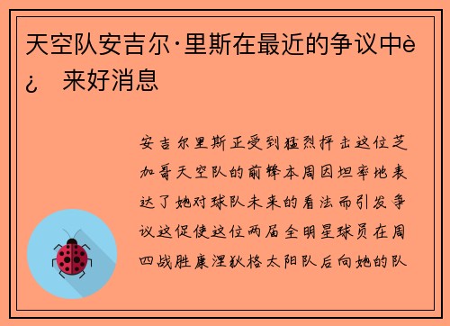 天空队安吉尔·里斯在最近的争议中迎来好消息